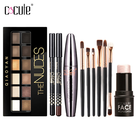 Brushes Eyeshadow Eyebrow Pen Mascara and Highlighter Shimmer