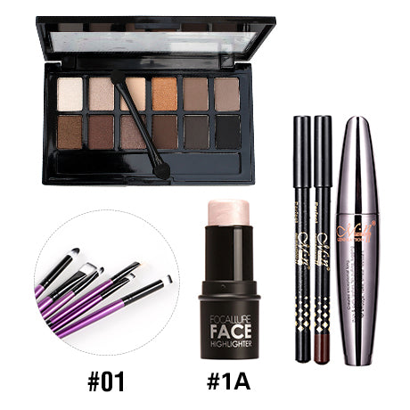 Brushes Eyeshadow Eyebrow Pen Mascara and Highlighter Shimmer